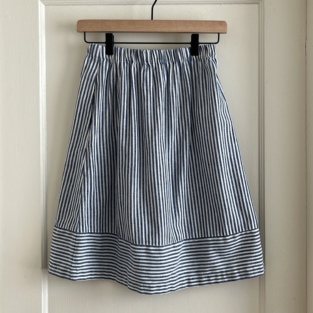 J. Crew XXS Nautical Blue & White Striped Linen Blend Skirt with Pockets - Picture 3 of 11